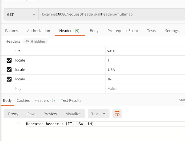 @RequestHeader MultiValueMap Example with repated header