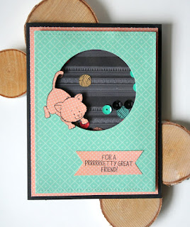 Kitten with Yarn Shaker Card by Jess Crafts featuring Gerda Steiner Designs