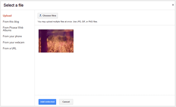 Automatically Resize Blogger Images to Fit Blog Post Area 1 upload blogger image
