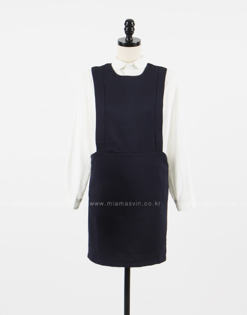White Button-Down Shirt and Navy Pinafore Set