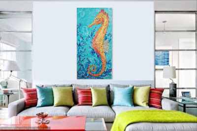 coastal decor colorful room seahorse