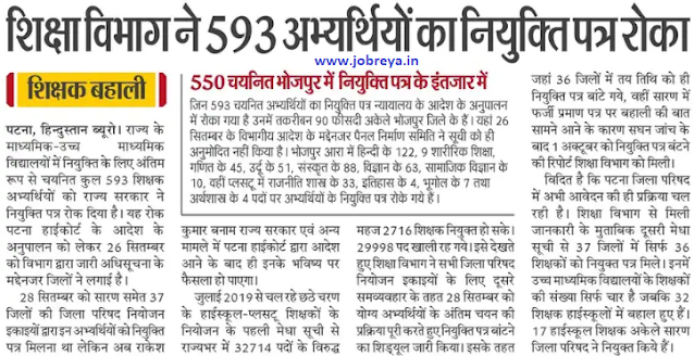 Stopped the appointment letter of 593 candidates by Bihar Education Department notification latest news update in hindi