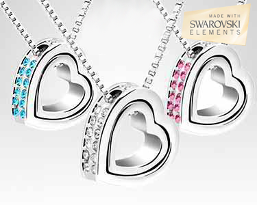 62% Desconto » Odisseias » Coração com Swarovski Elements® banhado a ouro branco 18K - 3 cores