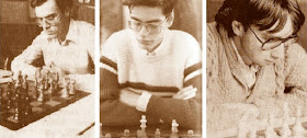 Los ajedrecistas Manuel Simón, Fèlix Romero y Sergi Picatoste