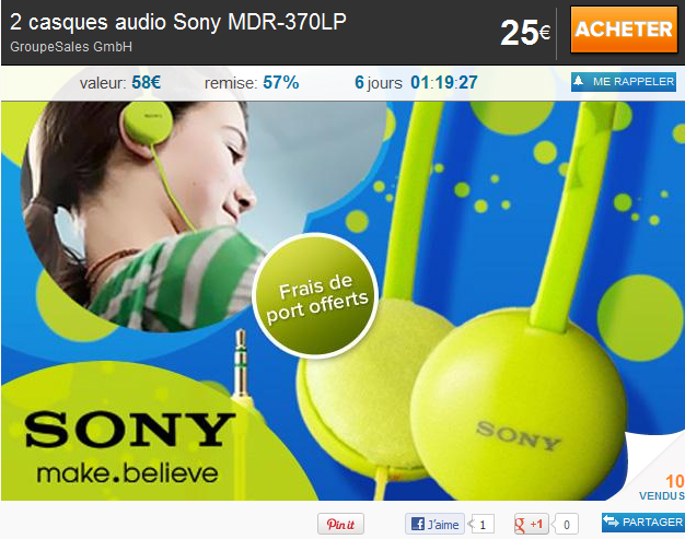 Deux casques audio Sony MDR-370LP en vert d’une qualité audio impressionnante, pour seulement 25€ au lieu de 58€, bon plan casque audio pas cher