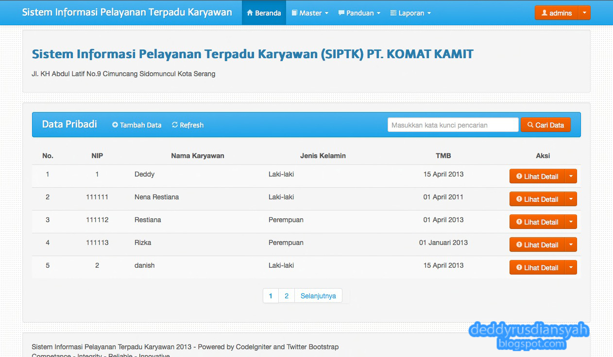 Sistem Informasi Karyawan Terpadu menggunakan CodeIgniter 