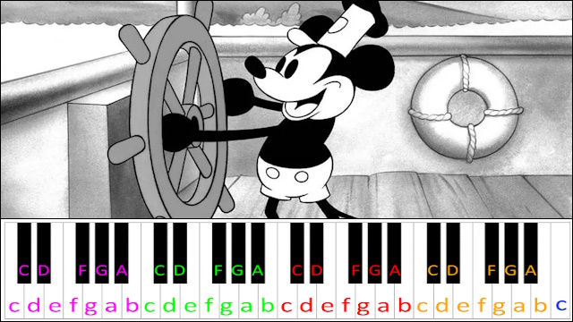 Steamboat Willie Intro (Mickey Mouse) Piano / Keyboard Easy Letter Notes for Beginners
