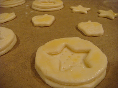 dough cutouts brushed with egg