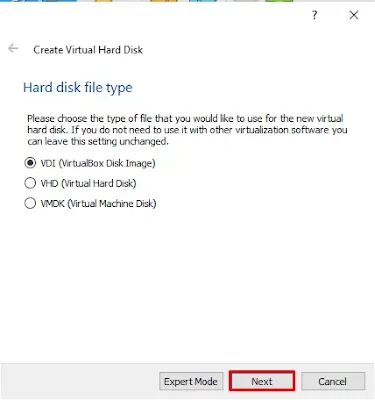 create virtual harddisk file type