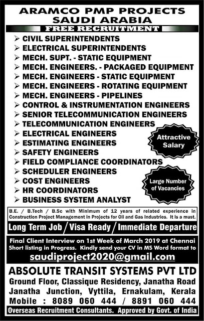 Aramco PMP Project Jobs for KSA - Free Recruitment