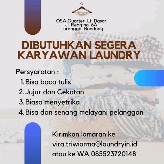 Contoh Surat Lamaran Laundri  Lowongan Kerja Staf Laundry Di Markaz