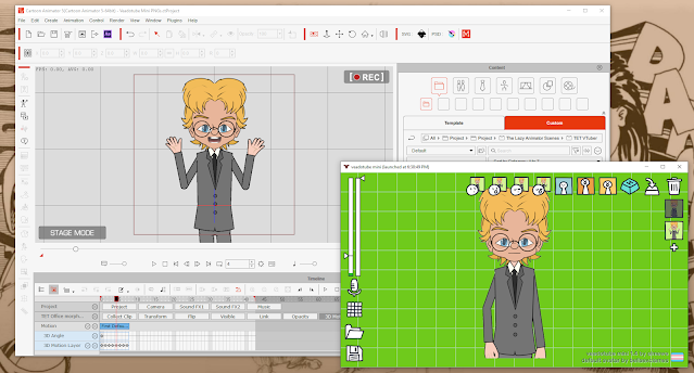Creating my PNG images in Cartoon Animator for use in Veadotube mini shown in the lower right.