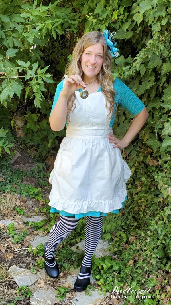 I wore this Alice costume to church last Sunday--Several people commented on how much they liked my Alice in Wonderland costume...so it's pretty legit.    I had 2 blue dresses and wasn't sure which one I'd like best...so I did 2 versions of Alice.    Which one is your favorite? Aqua blue or Baby blue? Which one do you think I wore?