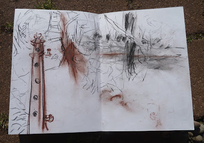 Up to the old post near the bridge - pencil, carbon pencil and red chalk