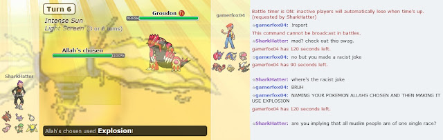 Pokémon Showdown Regieleki Explosion Allah's chosen SharkHatter gamerfox04 Islamic Muslim suicide bomber terrorism joke