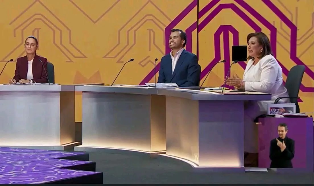 Claudia Sheinbaum, Xóchitl Gálvez y Jorge Álvarez Maynez en el primer debate presidencial 2024 | Ximinia
