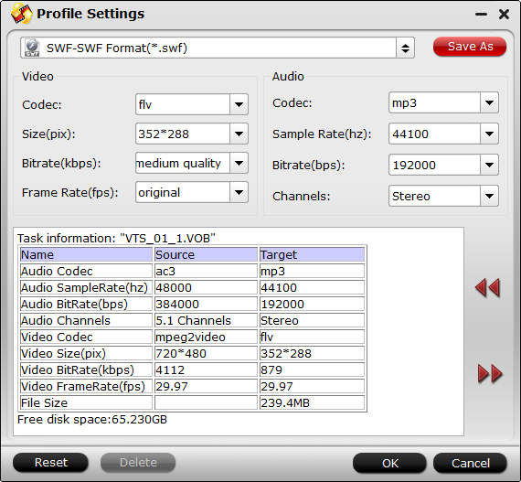 SWF Video Settings