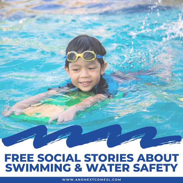 Looking for a swimming social story? Try one of these free social stories about swimming, swimming lessons, & water safety