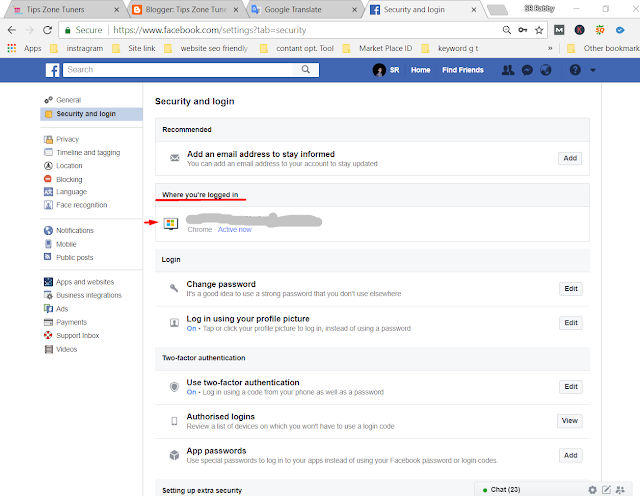 Find out who is using your Facebook, facebook tips, facebook tips 2018, Find out who is using your Facebook through a device and logging out System,