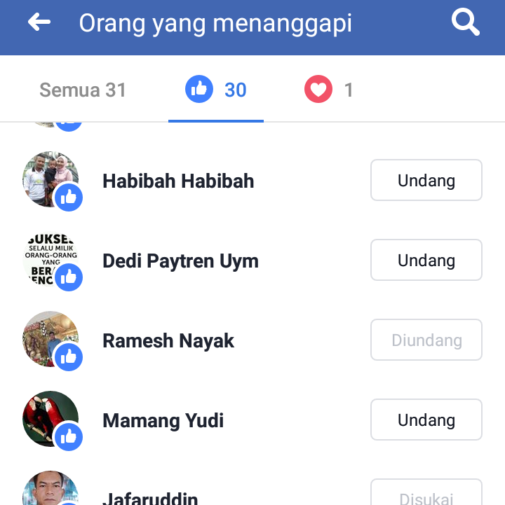 mengundang orang yang menanggapi postingan fanpage