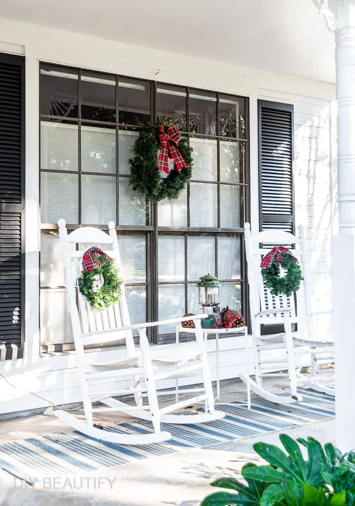 wreaths with red plaid tartan ribbon