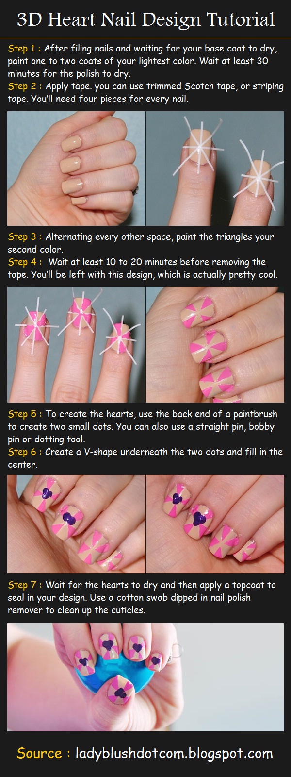 3D Heart Nails Design Tutorial | Pinterest Tutorials