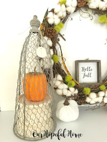 cotton boll wreath pine cones dianthus feathers pumpkins hello fall sign