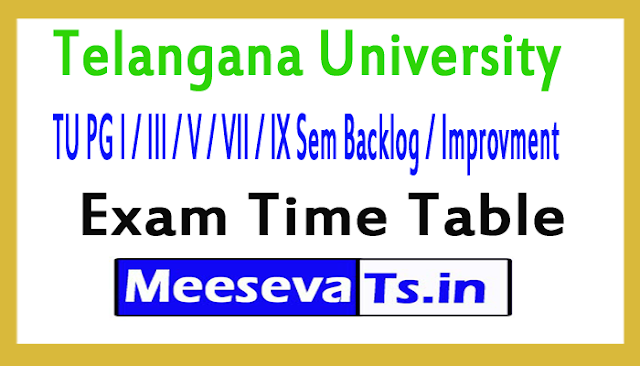 Telangana University TU PG I / III / V / VII / IX Sem Backlog / Improvment Exam Time Table