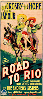 ROAD TO RIO. Australia. Daybill: 30 x 76 cms. Diseño: Richardson Studio. Imprenta: Simmons Limited, Sidney. CAMINO DE RÍO. Road to Rio. 1947. Estados Unidos. Dirección: Norman Z. McLeod. Reparto: Bob Hope, Bing Crosby, Dorothy Lamour, Gale Sondergaard, Frank Faylen, Joseph Vitale, George Meeker, Frank Puglia, Nestor Paiva, Robert Barrat, Stanley Andrews, Harry Woods.