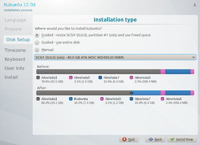 Pemilihan harddisk untuk menginstall Kubuntu 12.04