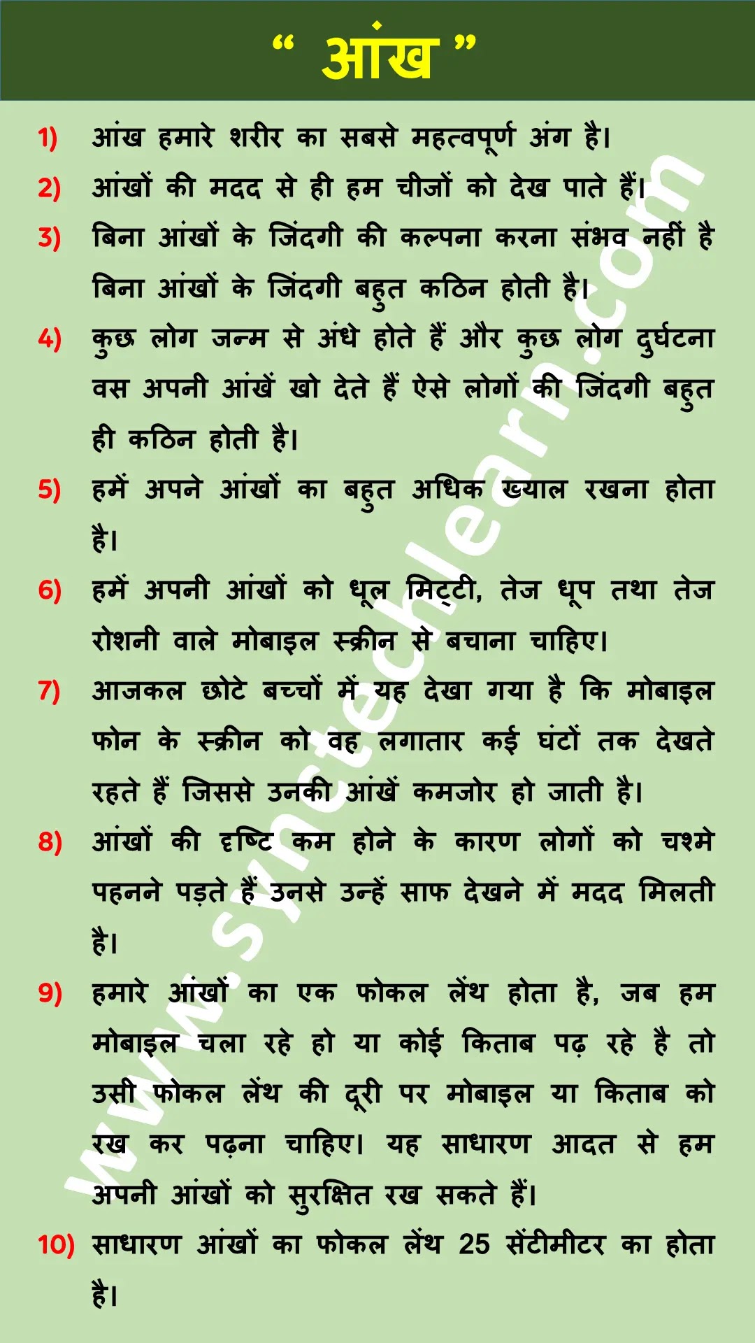 write essay on eyes in hindi