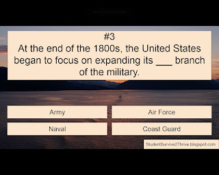 At the end of the 1800s, the United States began to focus on expanding its ___ branch of the military. Answer choices include: Army, Air Force, Naval, Coast Guard