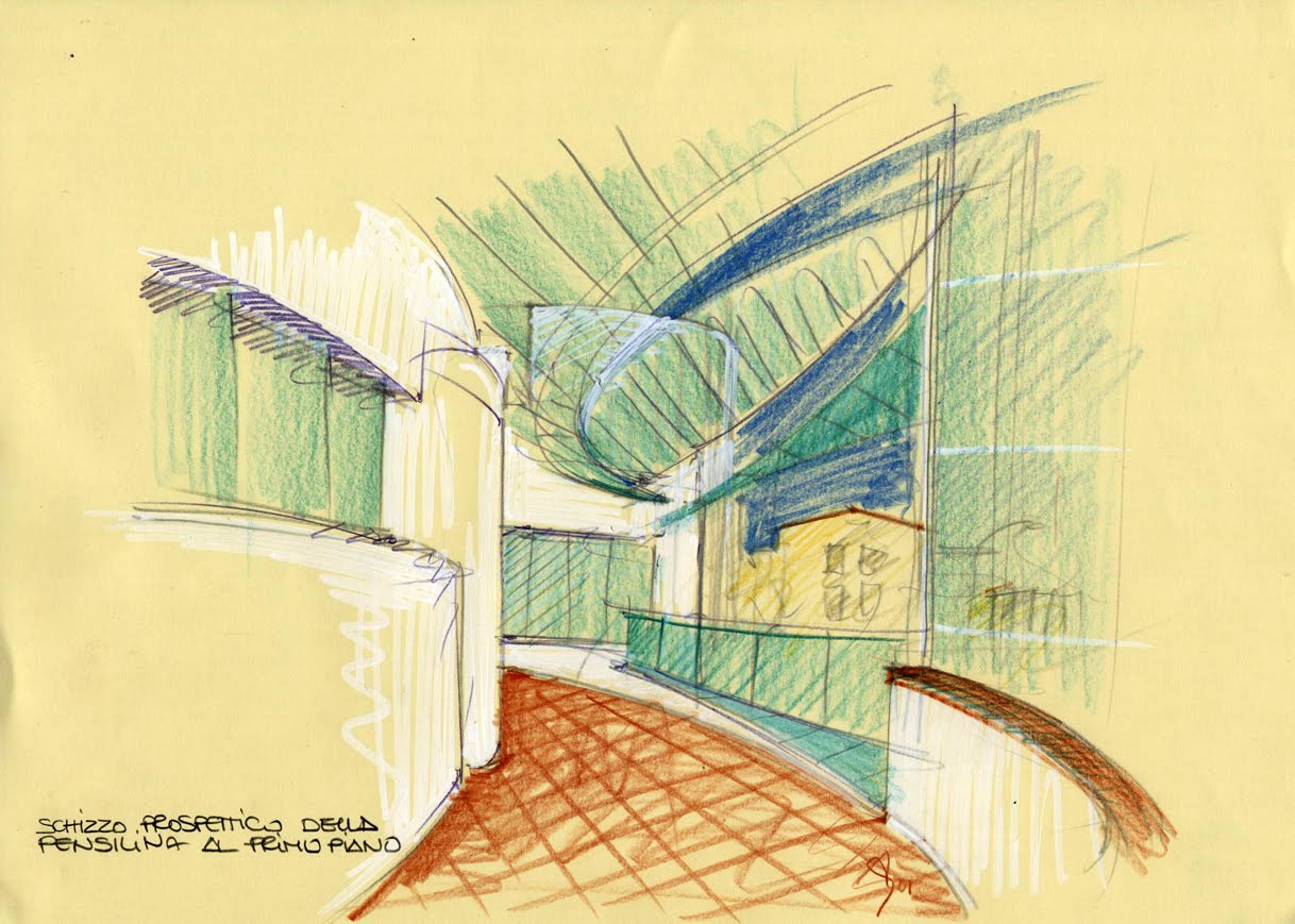 Anno 2001 disegni per l ideazione di un nuovo ingresso per un auditorium esistente degli anni 70 Lo studio dell idea viene affrontato utilizzando una