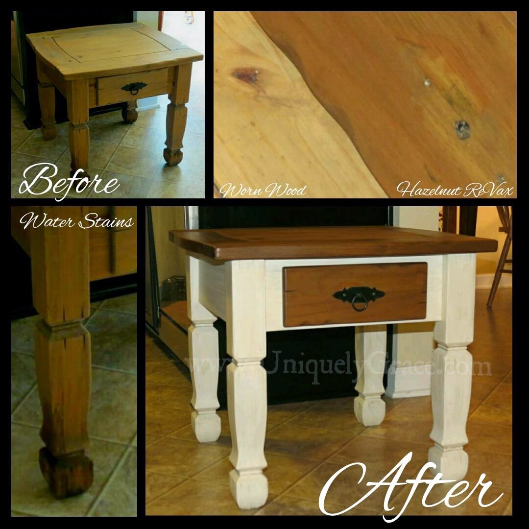 Uniquely Grace: A worn down Pier One End Table gets refinished ... - Pin it! If you like it!