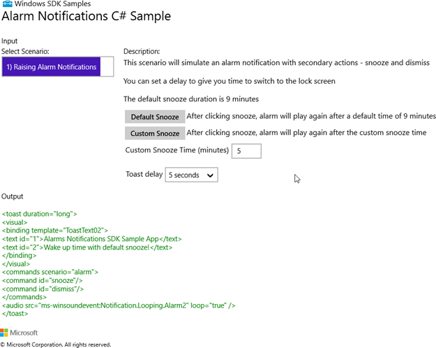 Figure 2 - Alarm Notifications C# Sample app main window