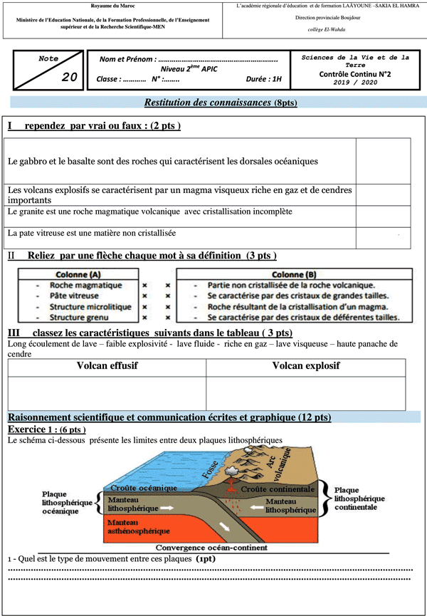 controle 2 svt 2ac semestre 1