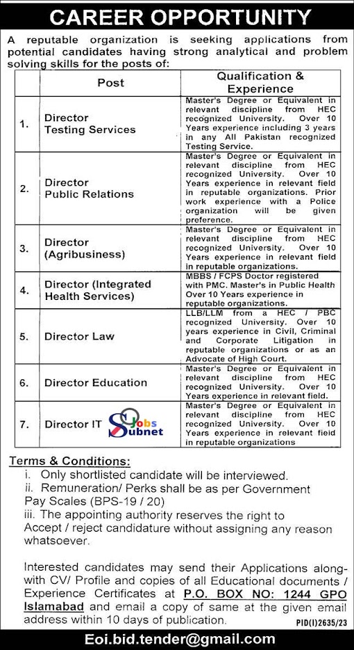 New Government Public Sector Organization Islamabad Jobs 2023
