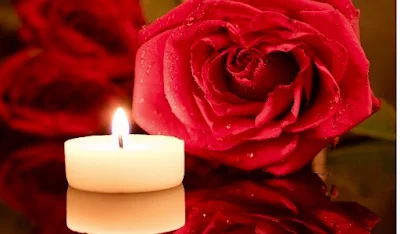 Candle with red rose.