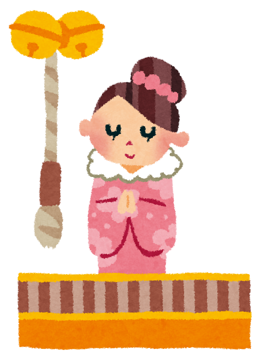 無料イラスト かわいいフリー素材集 初詣のイラスト 女性のお参り