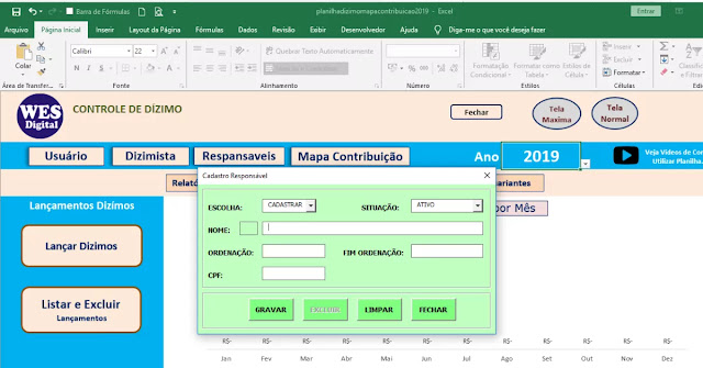 Planilha Excel MAPA Financeiro e Controle de Dízimo