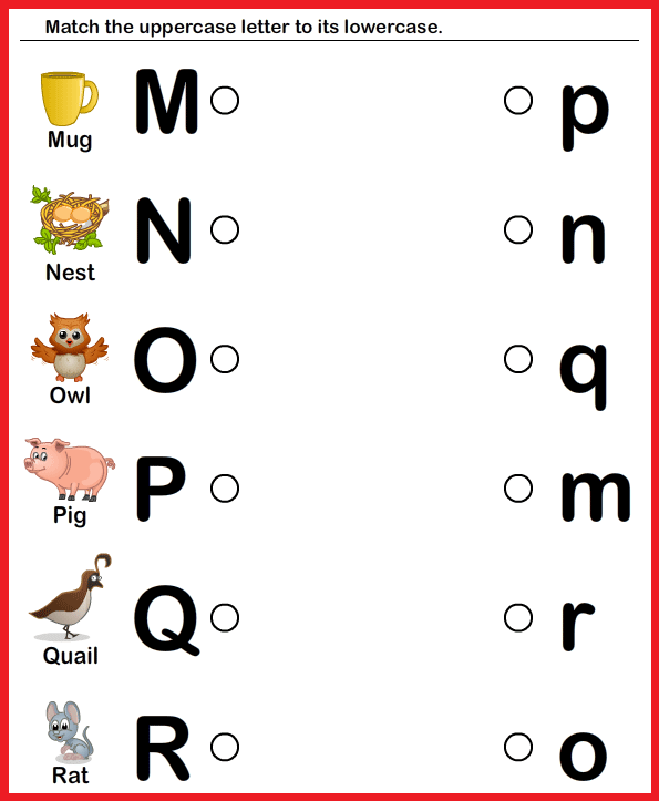 kindergarten worksheets match upper case and lower case
