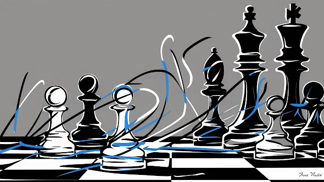 Henri Matisse Inspired AI chess Minimalistic line art image of chess pieces in an endgane