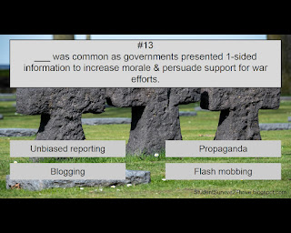 ___ was common as governments presented 1-sided information to increase morale & persuade support for war efforts. Answer choices include: Unbiased reporting, Propaganda, Blogging, Flash mobbing