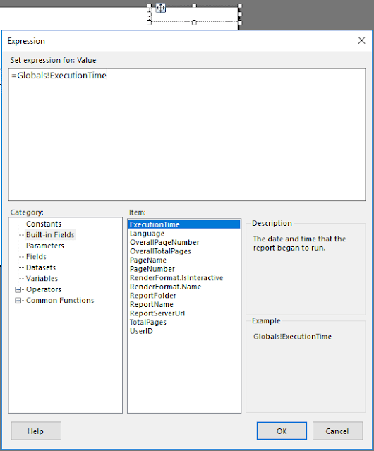 Execution date and time of report in rdlc