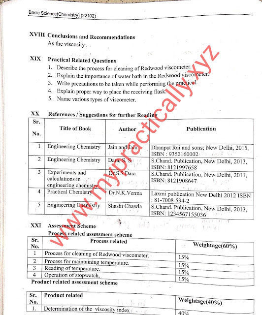 Hello students thank you for visiting www.mypractically.xyz website. In this post you all will get practical and search of MSBTE manual answers basic science chemistry first year first semester Practical answers of effect of temperature on viscosity.  If this article remains helpful to you please share this article or Post with your friends by means of WhatsApp Facebook Instagram YouTube on the website link with your diplomate or diploma students.  Now we will see what is theoretical and practical significance related to effect of temperature on viscosity. Redwood viscometer is a equipment used by the oil manufacturer companies to determine the property like viscosity of their products. Toys are used in many Industries as lubricant for different machines different temperature levels Ranges. Determination of effect of temperature Eco City principle of various lubricants oil will actually help in selecting the relevant lubrication for different equipments machine on different temperatures since the viscosity of lubricating oils that is material changes with temperature the selection of lubrication oil for any machine becomes critical for diploma students. Determination of effect of temperature on viscosity of various lubricating oil will actually help us in use of relevant engineering broad-based program for engineering materials in industries.  Now let us see what is minimum related effect of temperature on viscosity.  First viscosity is the property of h********** fluid actually causes it to offer frictional resistance to the motion. Second viscosity is the property of the principle of a fluid that determines its resistance  flowing. It can actually an indicator of flowability of lubricating oil the lowest the viscosity then the greater the flowability of any material in a substance Third viscosity is a generally decreases with increase in temperature as we all know through this practical the rate of change of viscosity over the range of temperature is called as viscosity index relativity small change or no change in viscosity with temperature is directly indicated by high viscosity index where as low viscosity index is directly determined as shown by relatively large change  temperature.