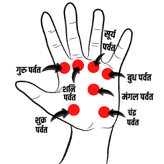 हाथ की रेखाओ और पर्वतों और चिन्हों के हिन्दी नाम - हस्तरेखा शस्त्र