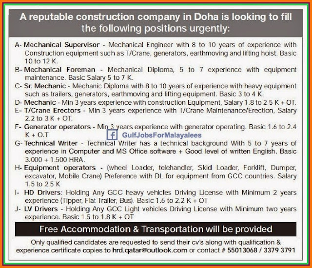 Construction Company jobs for Doha Qatar