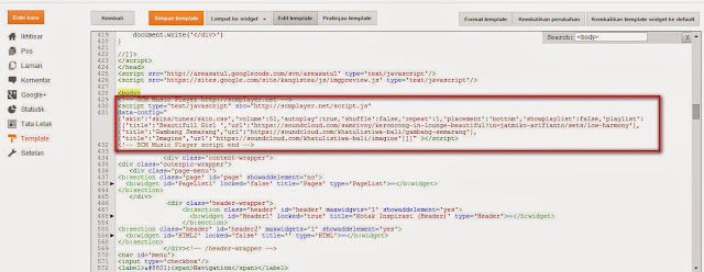 Cara memasang kode Player musik Pada Blogspot