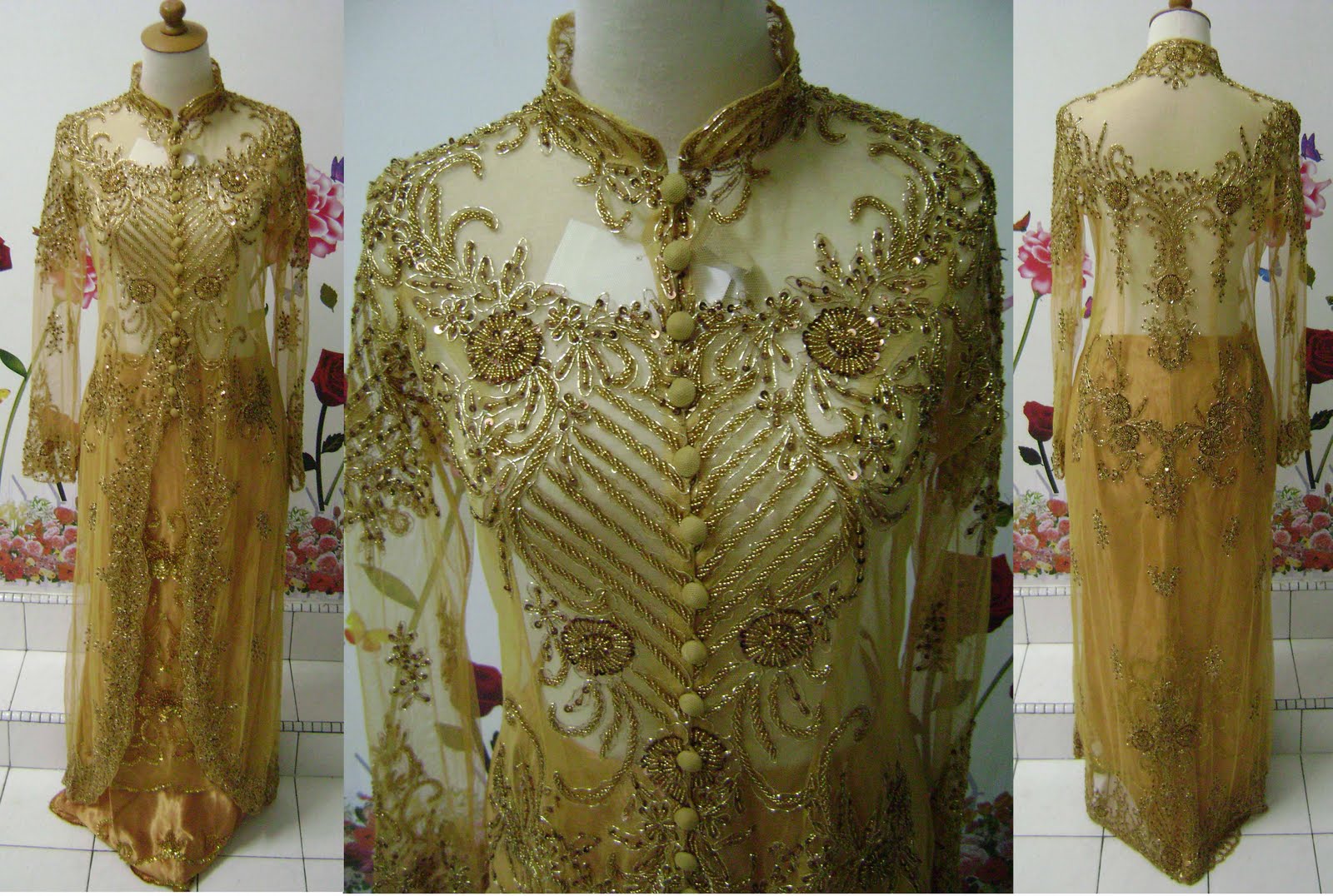  BAJU PENGANTIN KEBAYA SULAM KEBAYA INDAH GOLD BAJU 