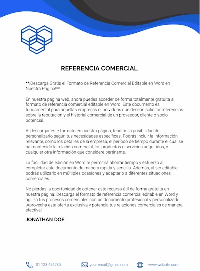 Formato de Referencia Comercial 2024 - Descarga Gratis en WORD